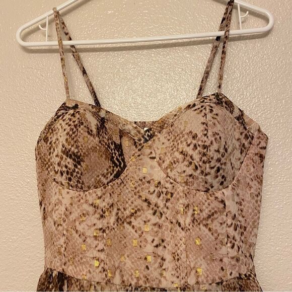 Xhilaration Snake Skin Print gold spaghetti strap padded corset smocked Dress M - Picture 3 of 13